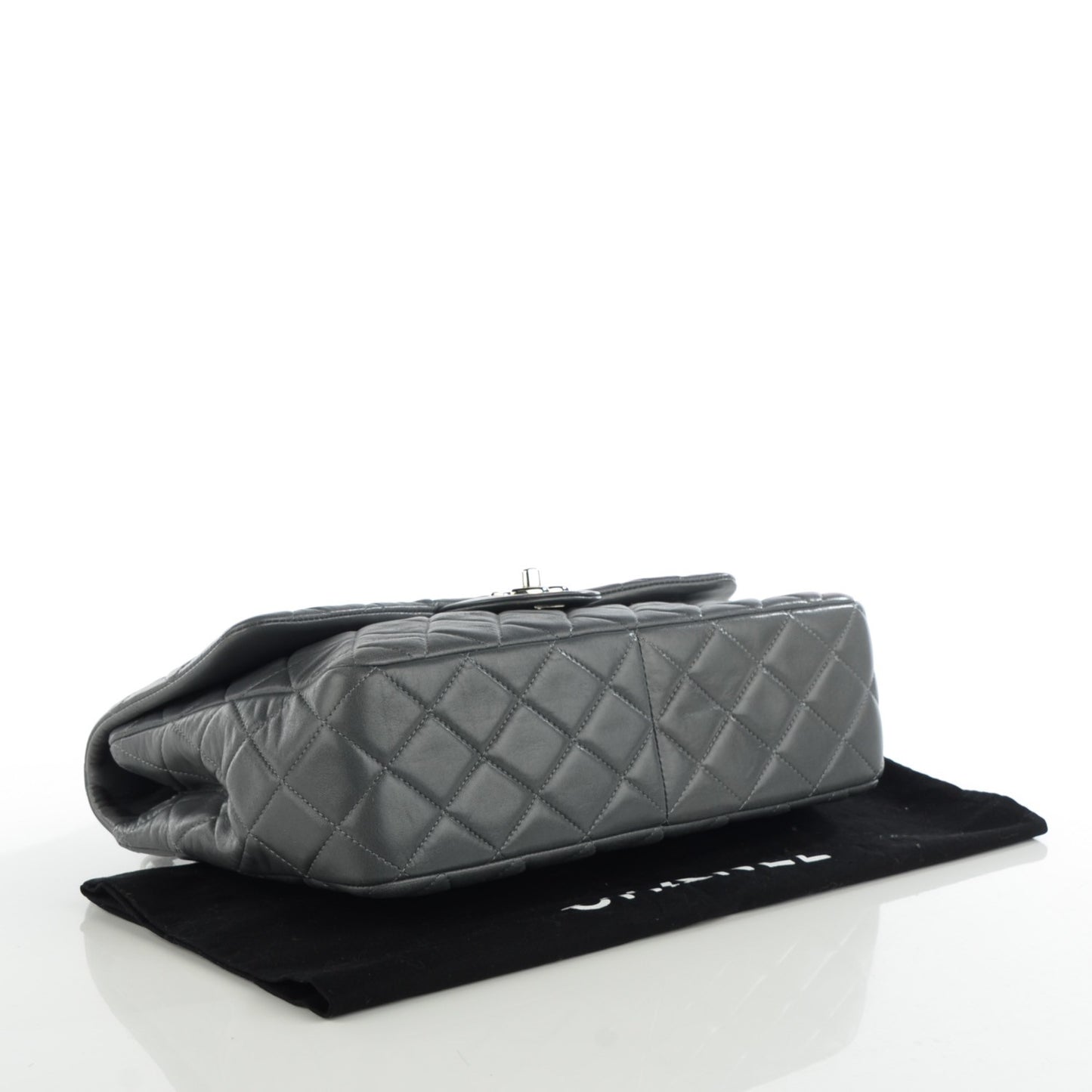 Lambskin Quilted Jumbo Single Flap Dark Grey