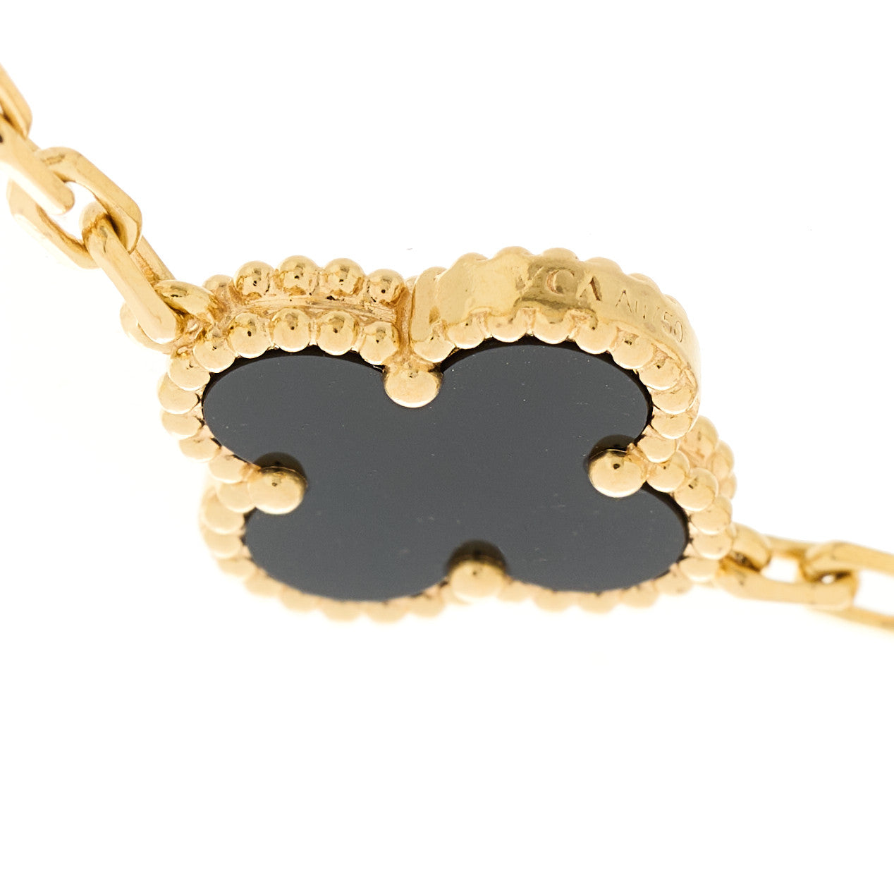 Van Cleef & Arpels 18K Yellow Gold Black Onyx 5 Motifs Vintage Alhambra Bracelet 3 of 4