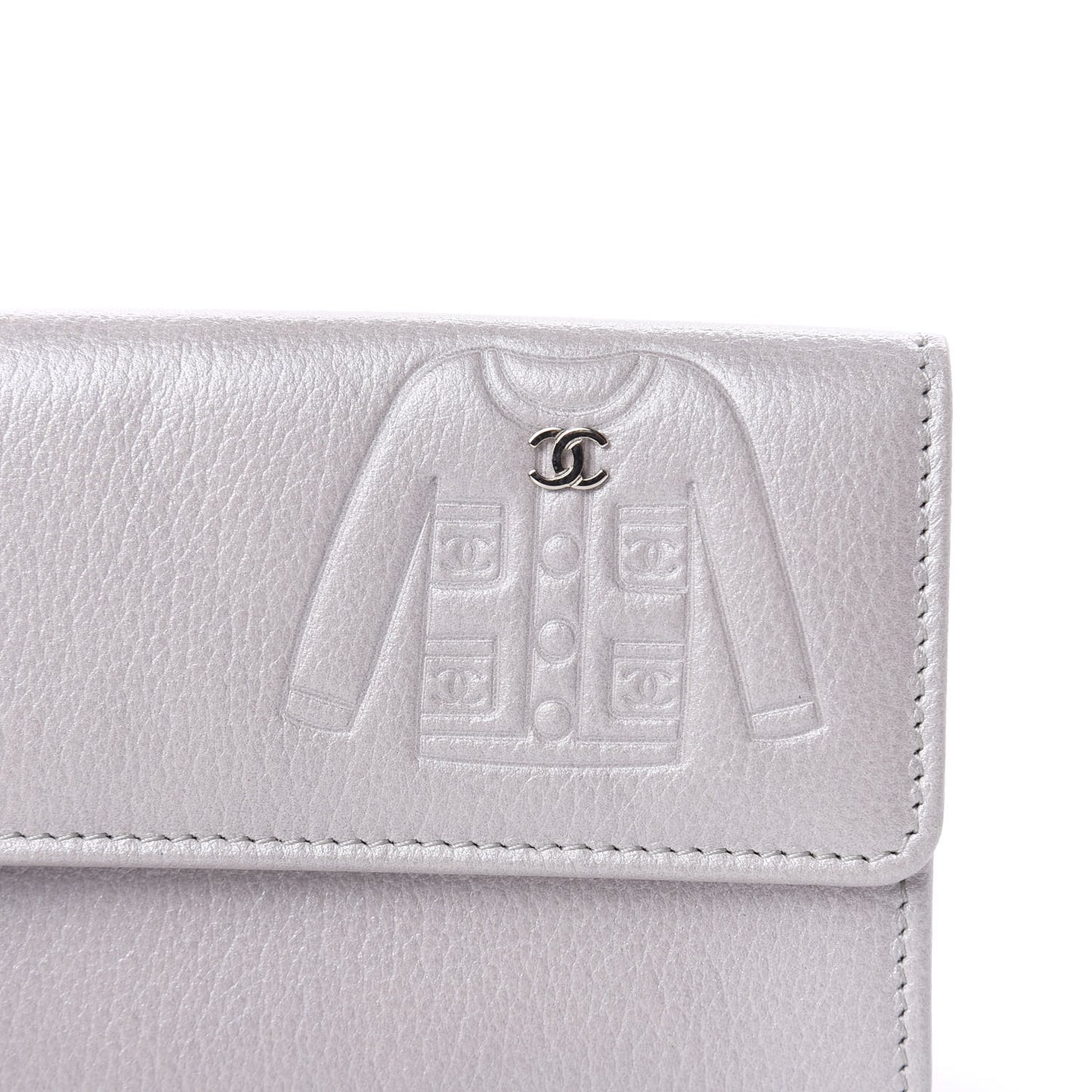 Metallic Goatskin Embossed Jacket Card Holder Silver