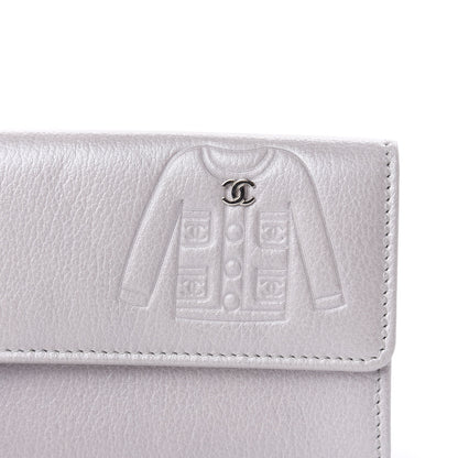 Chanel Metallic Goatskin Embossed Jacket Card Holder Silver 8 of 9