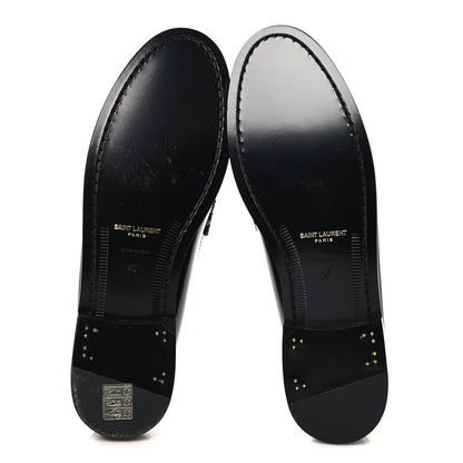 Saint Laurent Glazed Calfskin Le Loafer 15 Penny Slippers 40 Black 6 of 10