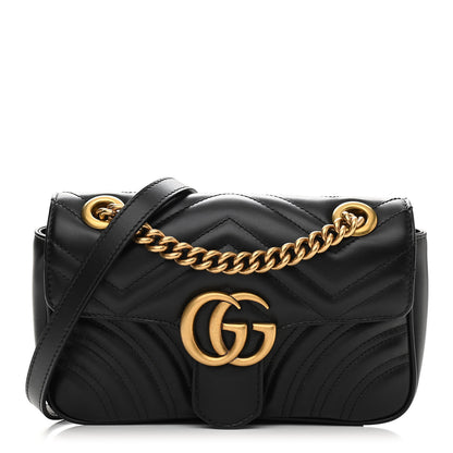 Gucci Calfskin Matelasse Mini GG Marmont Shoulder Bag Black 1 of 10