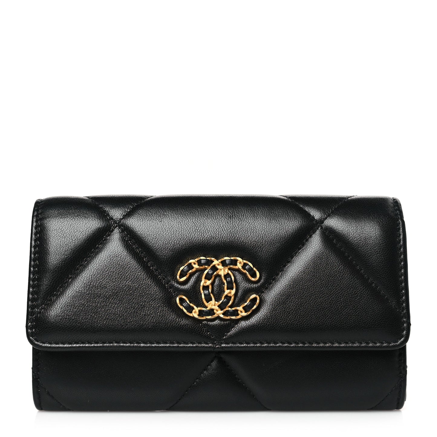 Lambskin Quilted Chanel 19 Flap Wallet Black