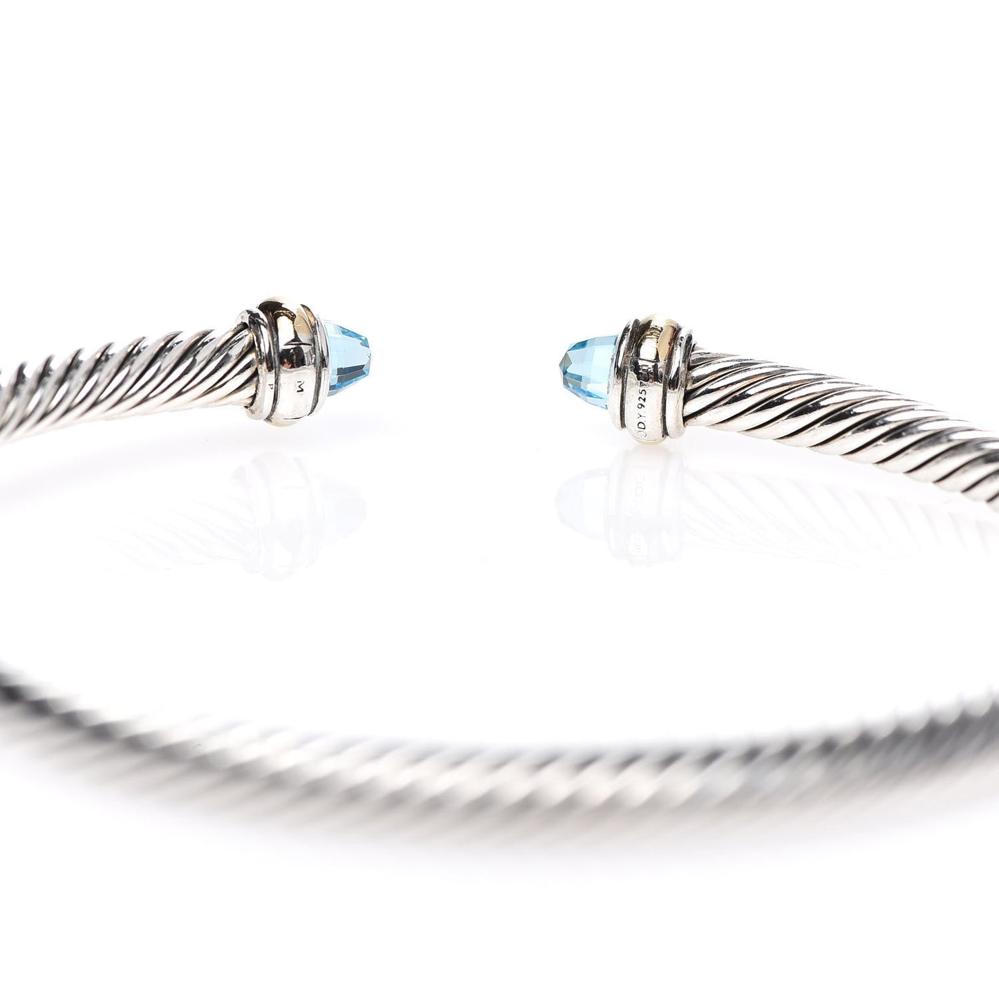 Sterling Silver 18K Yellow Gold Blue Topaz 4mm Cable Classics Bracelet