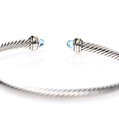 David Yurman Sterling Silver 18K Yellow Gold Blue Topaz 4mm Cable Classics Bracelet 4 of 4