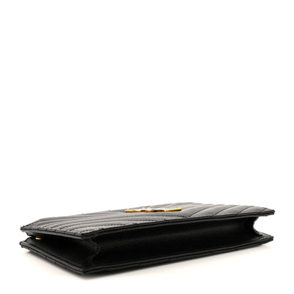 Saint Laurent Grain De Poudre Matelasse Chevron Monogram Double Zip Wallet Black 4 of 13