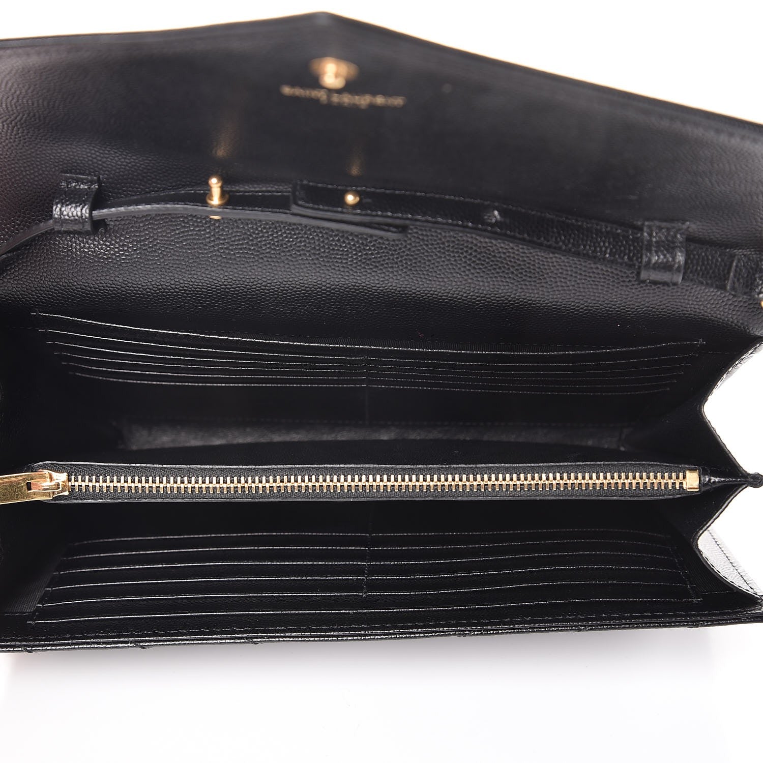 Saint Laurent Grain De Poudre Matelasse Chevron Monogram Chain Wallet Black 5 of 10