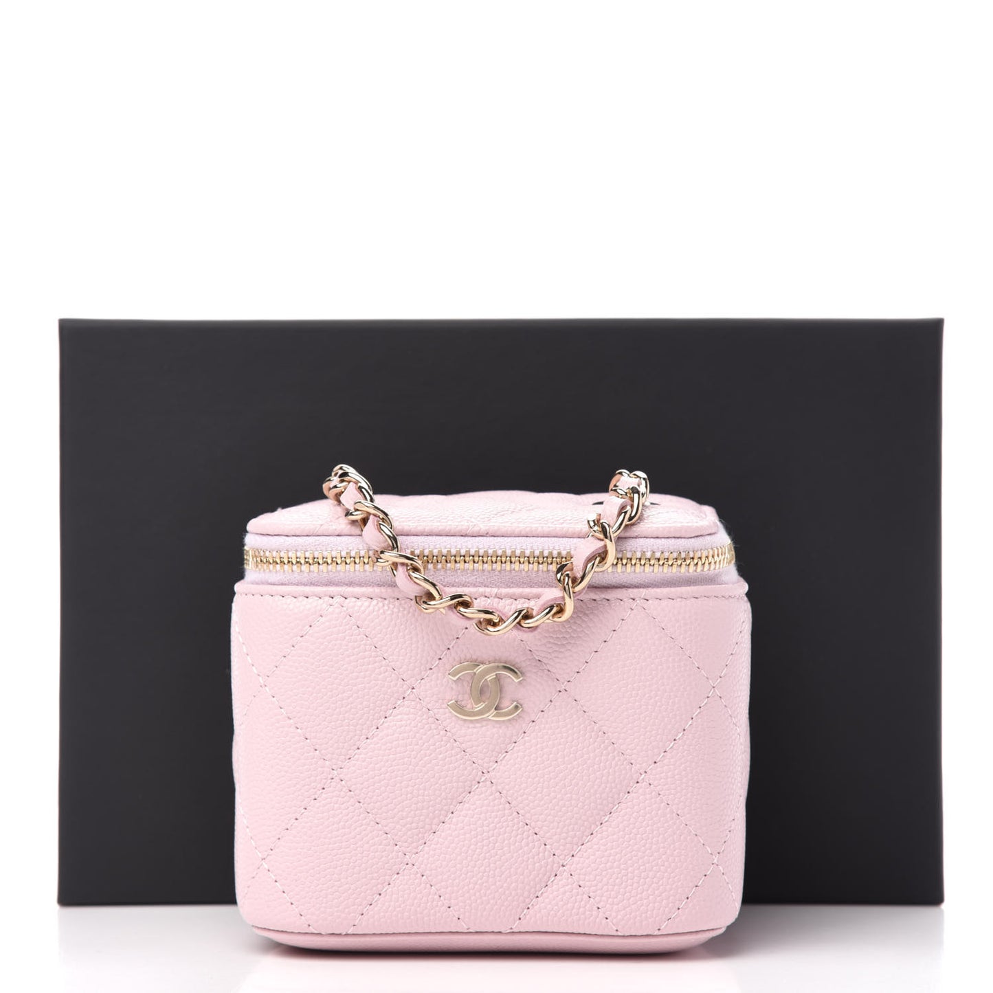 Caviar Quilted Mini Vanity Case With Chain Light Pink