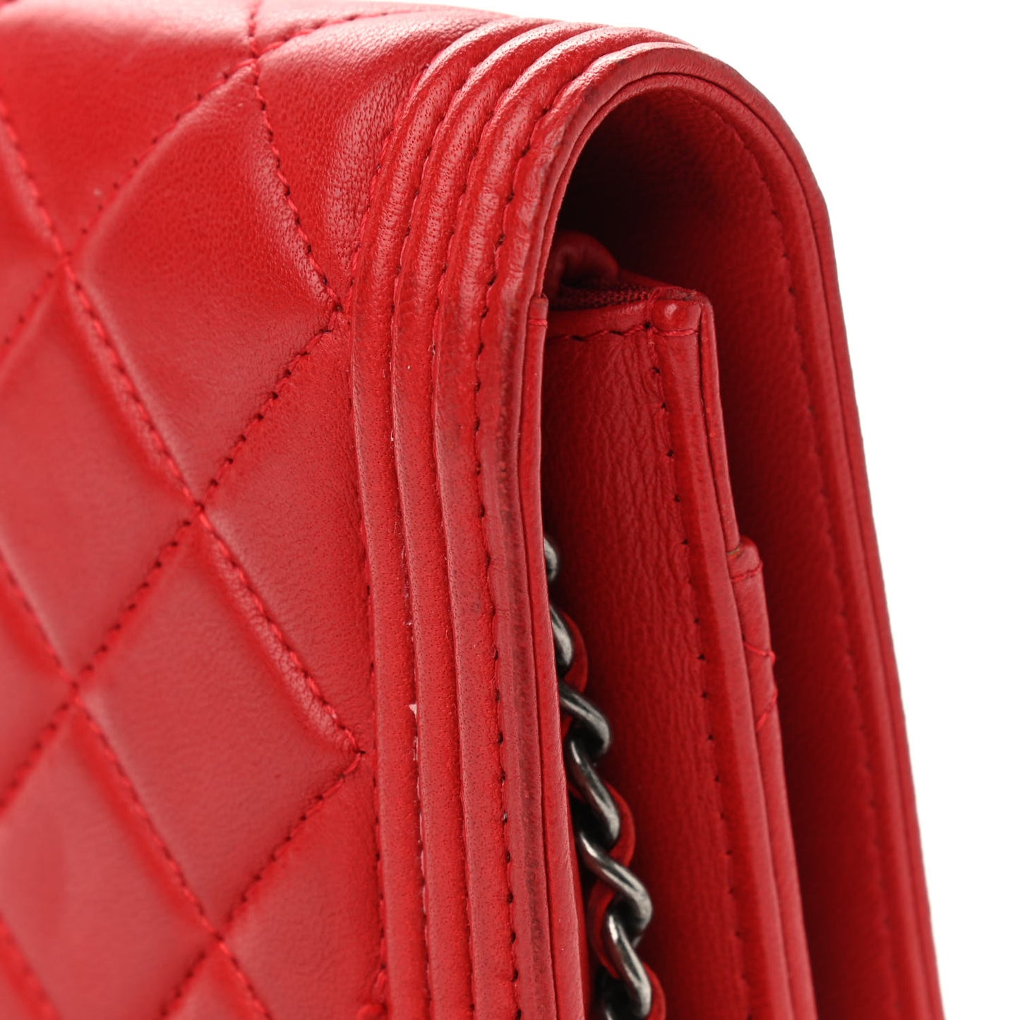 Lambskin Quilted Boy Wallet On Chain WOC Red