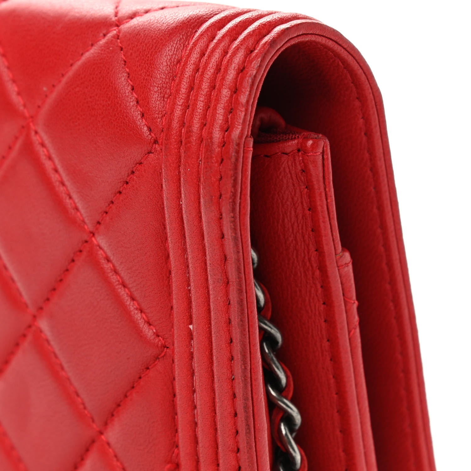 Chanel Lambskin Quilted Boy Wallet On Chain WOC Red 9 of 12