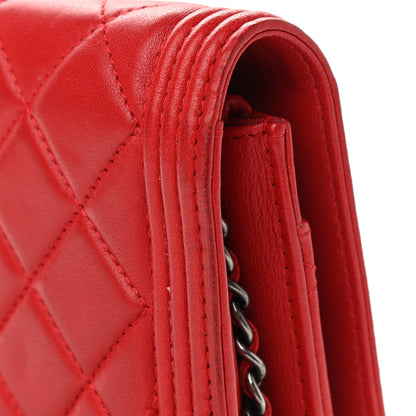 Chanel Lambskin Quilted Boy Wallet On Chain WOC Red 9 of 12