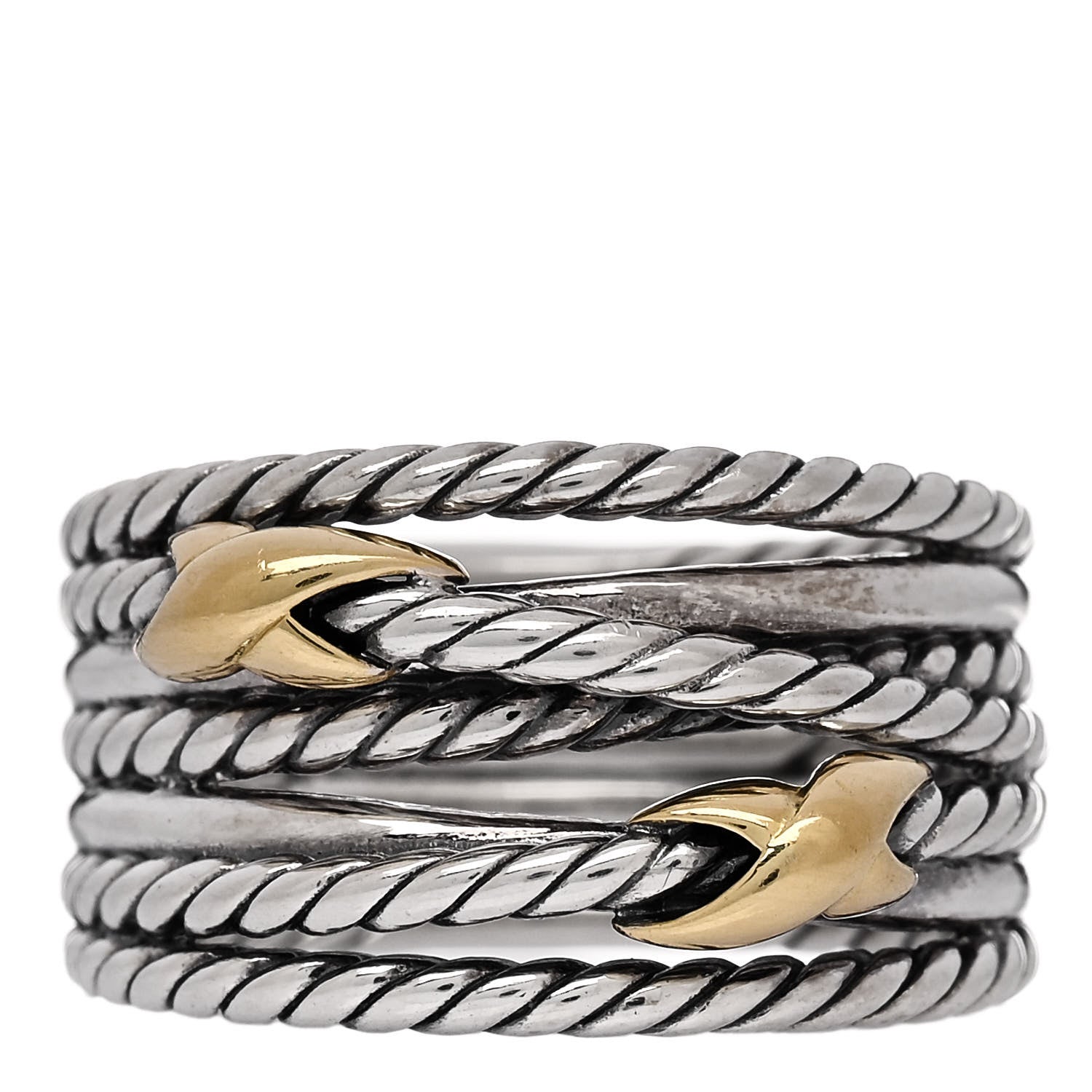 David Yurman Sterling Silver 18K Yellow Gold Double X Crossover Ring 57 8 1 of 5