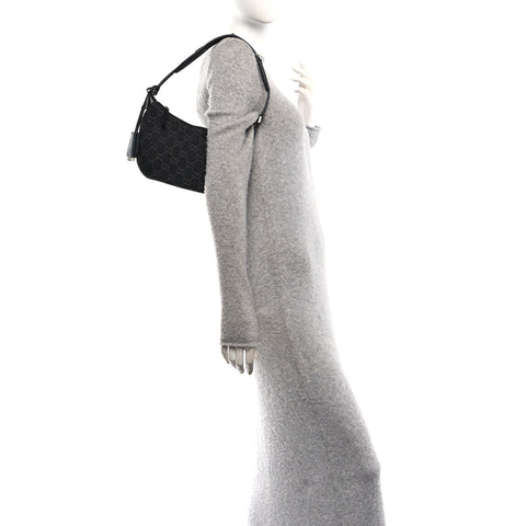 Jacquard Black Denim GG Monogram Horsebit Slim Small Shoulder Bag Black Grey