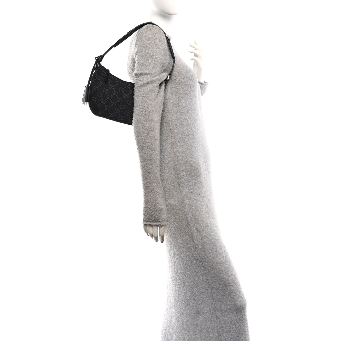 Jacquard Black Denim GG Monogram Horsebit Slim Small Shoulder Bag Black Grey