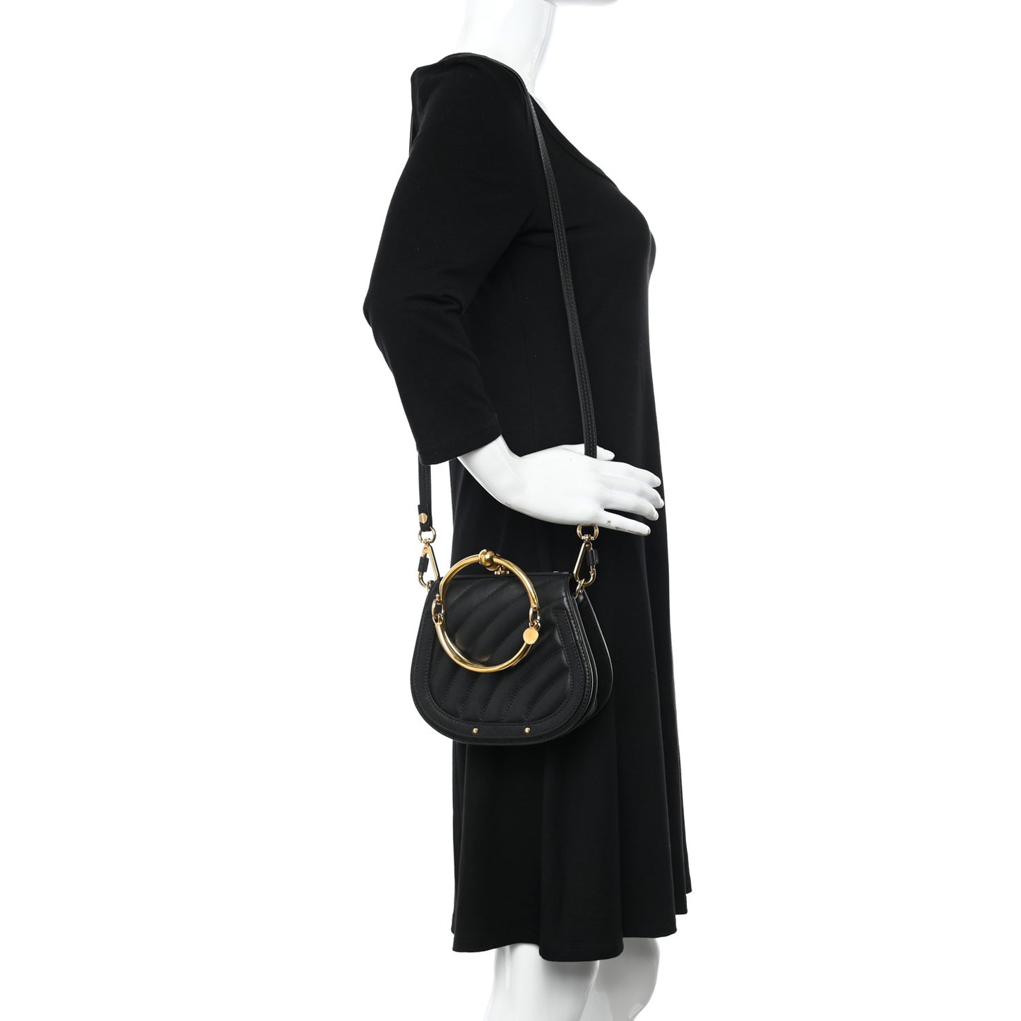 Calfskin Suede Quilted Small Nile Bracelet Bag Black