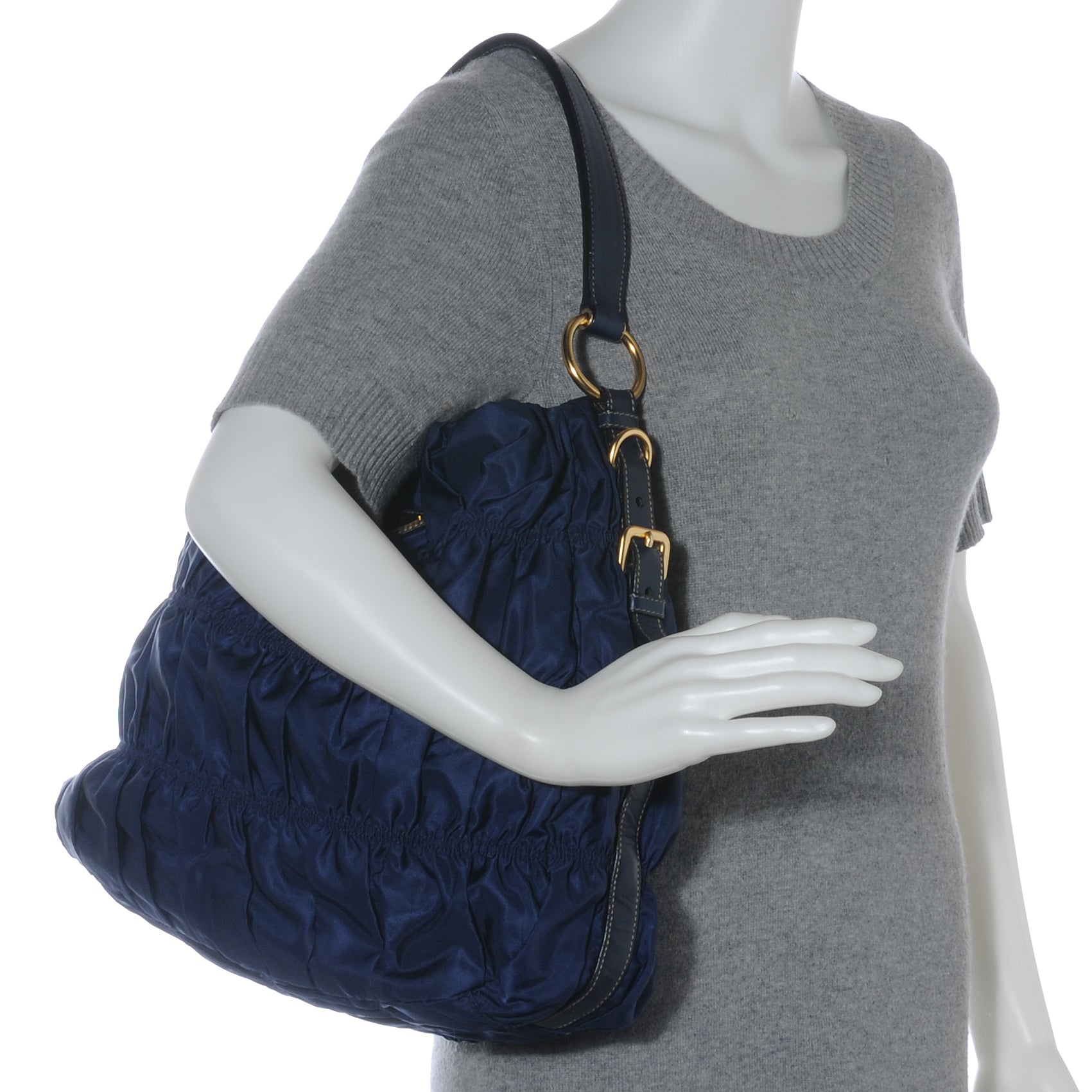 Prada Tessuto Nylon Gaufre Shoulder Bag Baltico 2 of 9