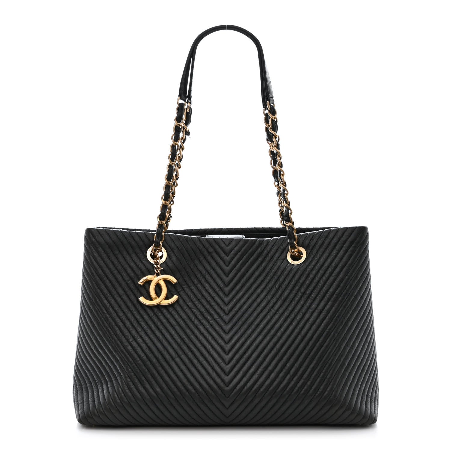 Chanel Wrinkled Lambskin Chevron Quilted Large Surpique Tote Black 1 of 12