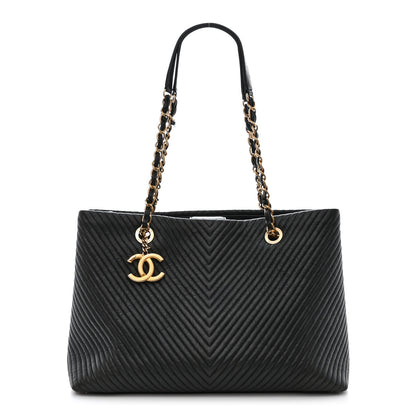 Chanel Wrinkled Lambskin Chevron Quilted Large Surpique Tote Black 1 of 12
