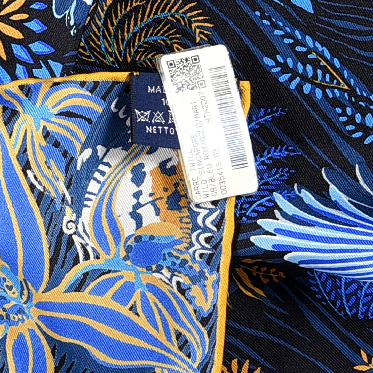 Silk Wild Singapore Scarf 90 Bleu Roy Gold Marine