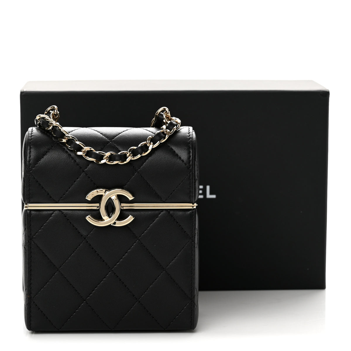 Lambskin Quilted Small Box With Chain Black