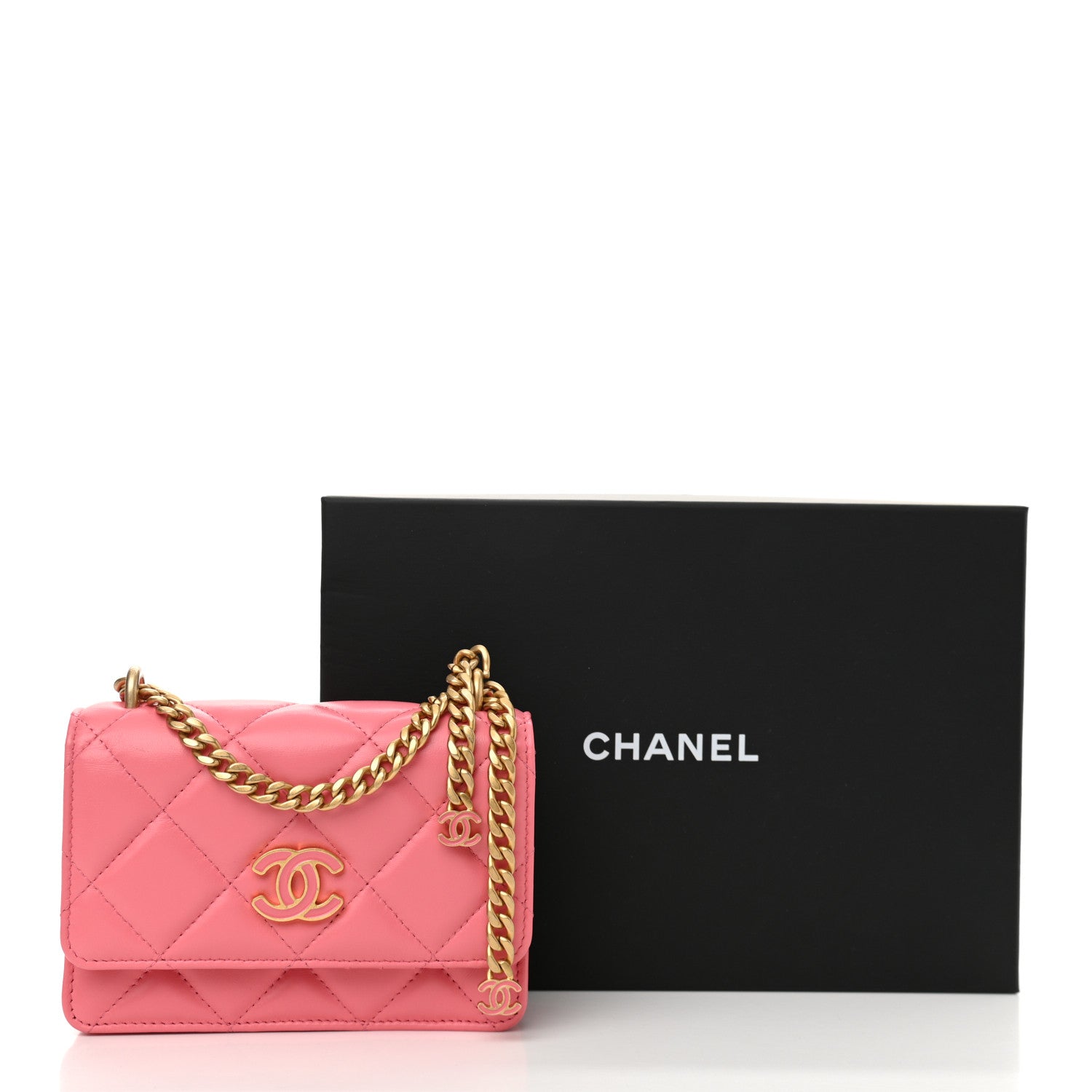 Chanel Lambskin Enamel Quilted Pending Clutch With Chain Pink 11 of 11