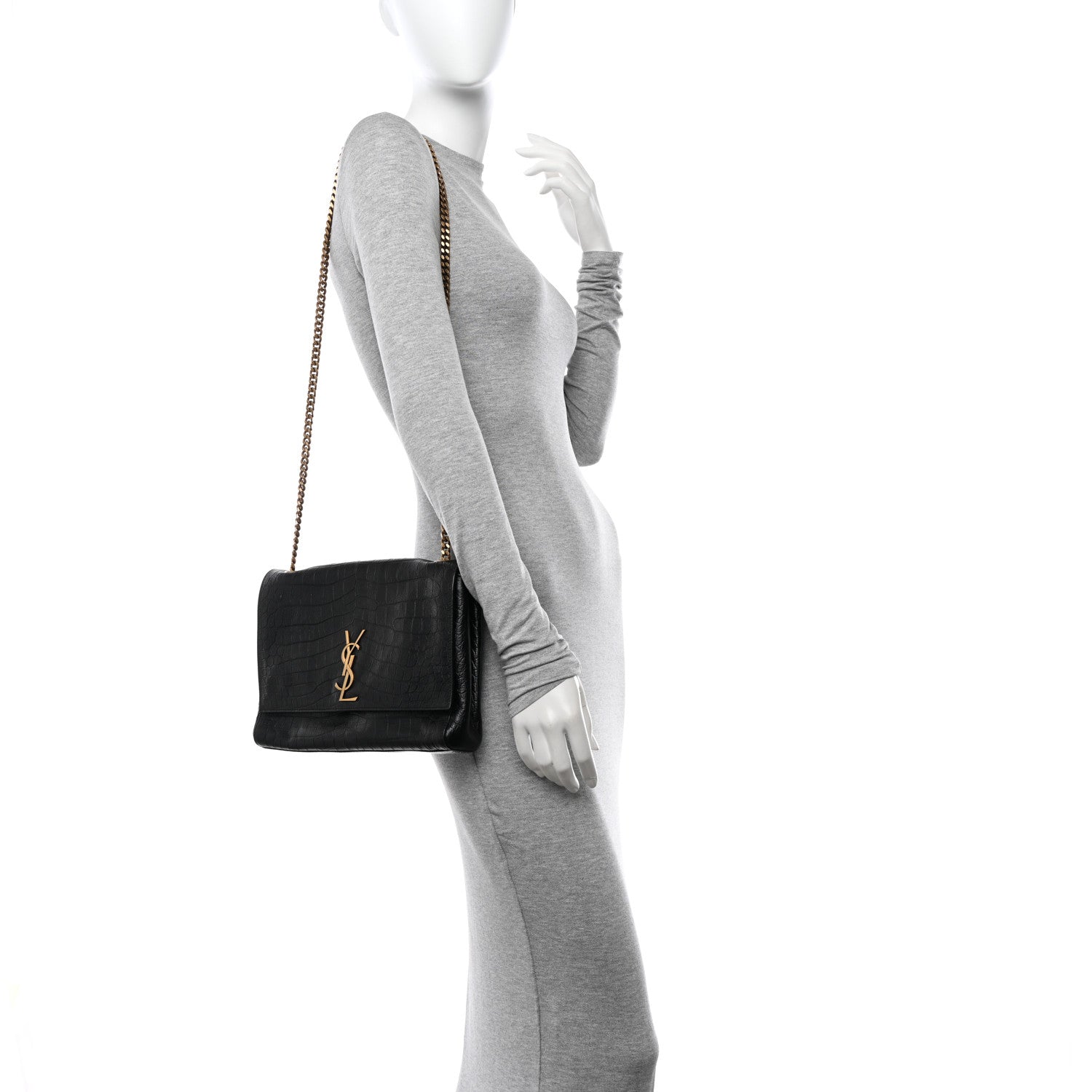Saint Laurent Smooth Calfskin Suede Medium Reversible Monogram Kate Satchel Black 2 of 9