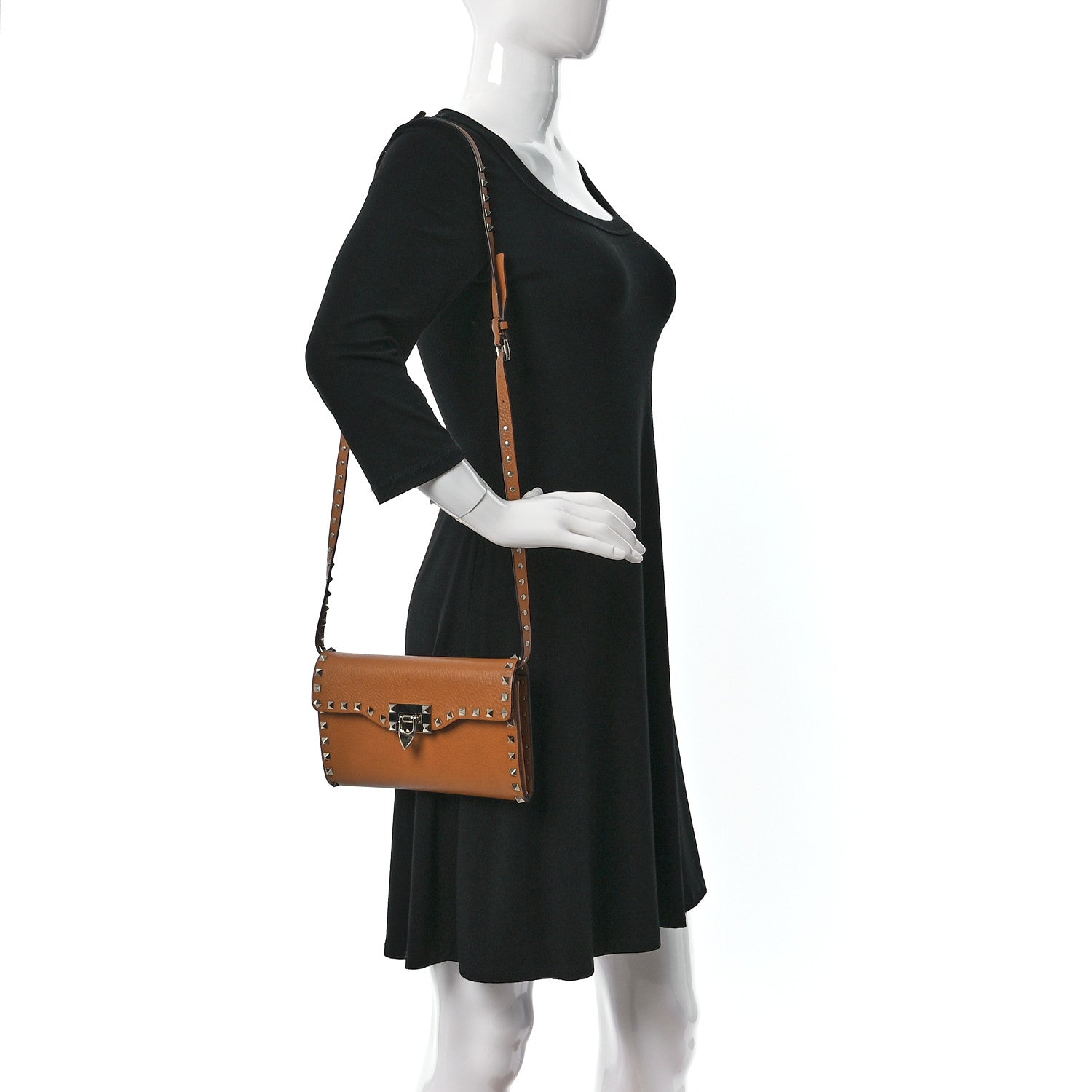 Valentino Garavani Pebbled Calfskin Medium Rockstud Flip Lock Crossbody Bag Bright Cognac 2 of 8