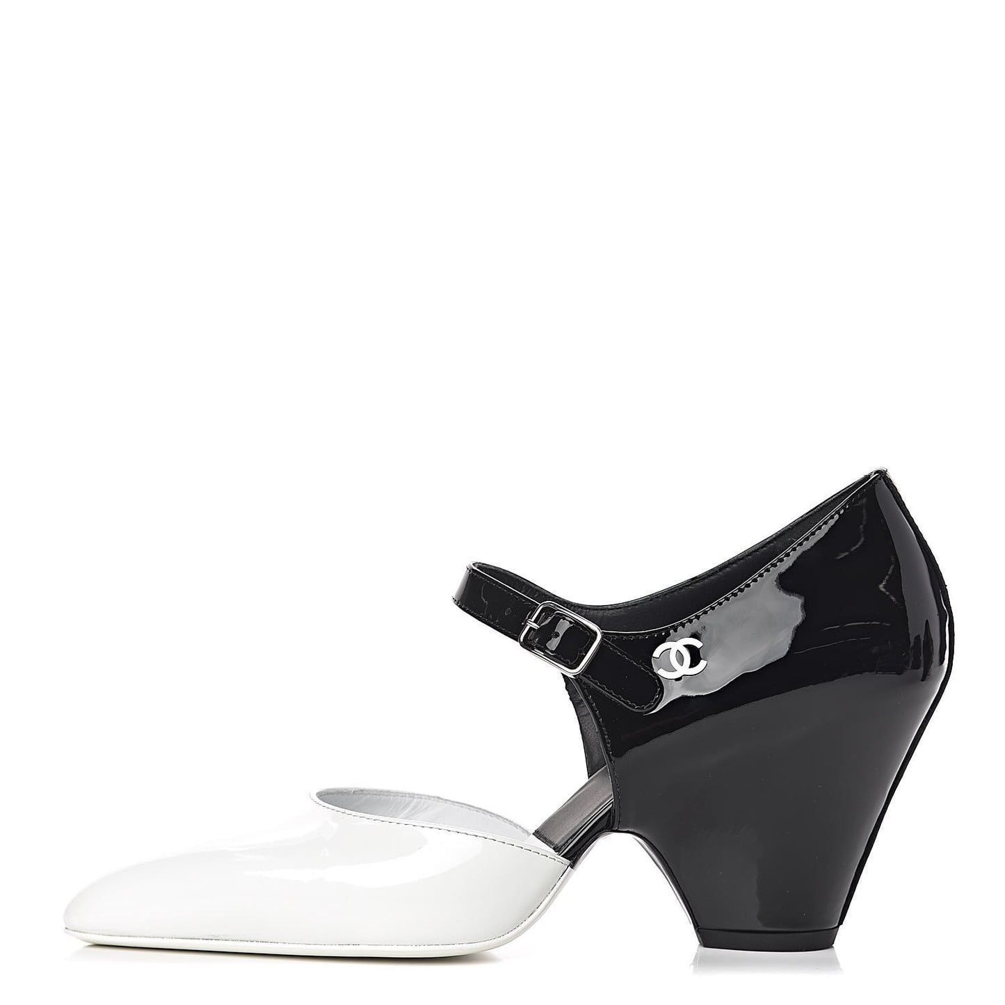 Patent Calfskin CC Pumps 38 White Black
