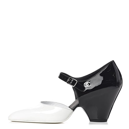 Chanel Patent Calfskin CC Pumps 38 White Black 1 of 8