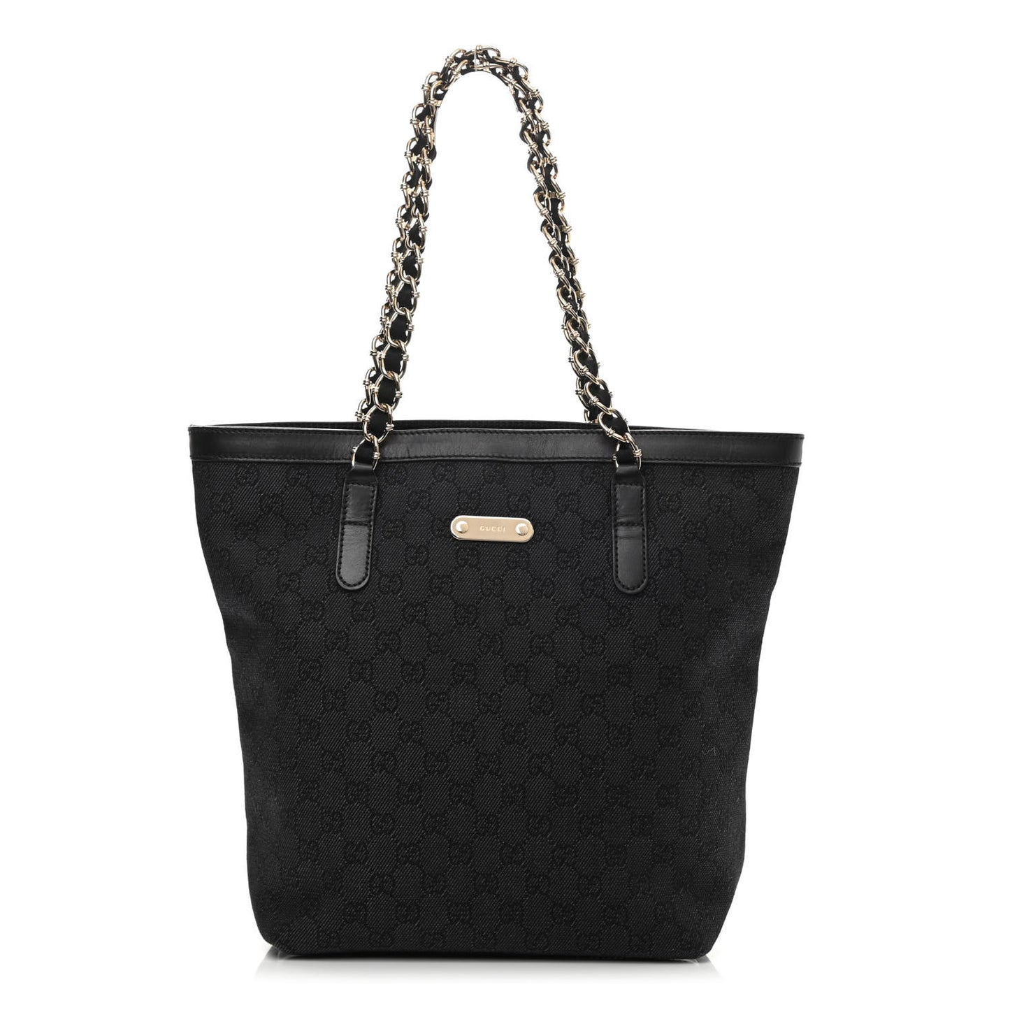 Denim Monogram Chain Bucket Tote Black