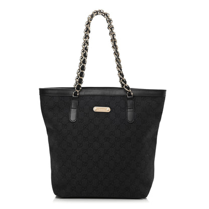 Gucci Denim Monogram Chain Bucket Tote Black 1 of 11