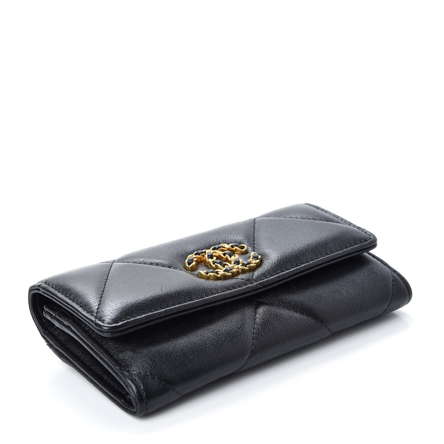 Chanel Shiny Goatskin Quilted Chanel 19 Flap Wallet Black 4 of 8