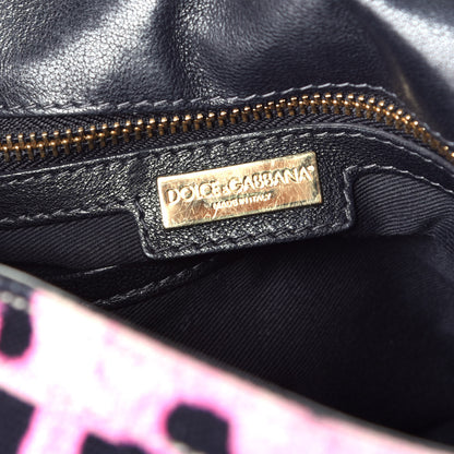 Dolce & Gabbana Denim Leopard Print Large Miss Sicily Satchel Pink 6 of 8