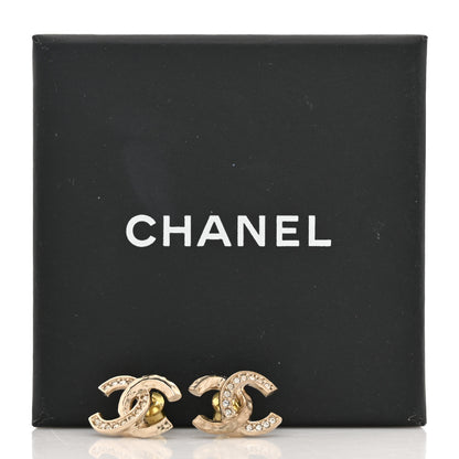 Chanel Textured Metal Crystal CC Earrings Gold 5 of 5