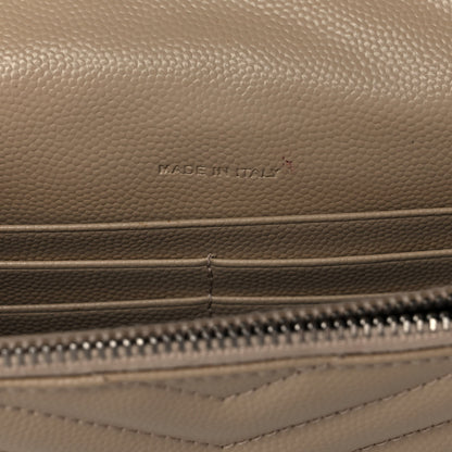 Saint Laurent Grain De Poudre Matelasse Chevron Monogram Envelope Chain Wallet Dark Beige 8 of 10