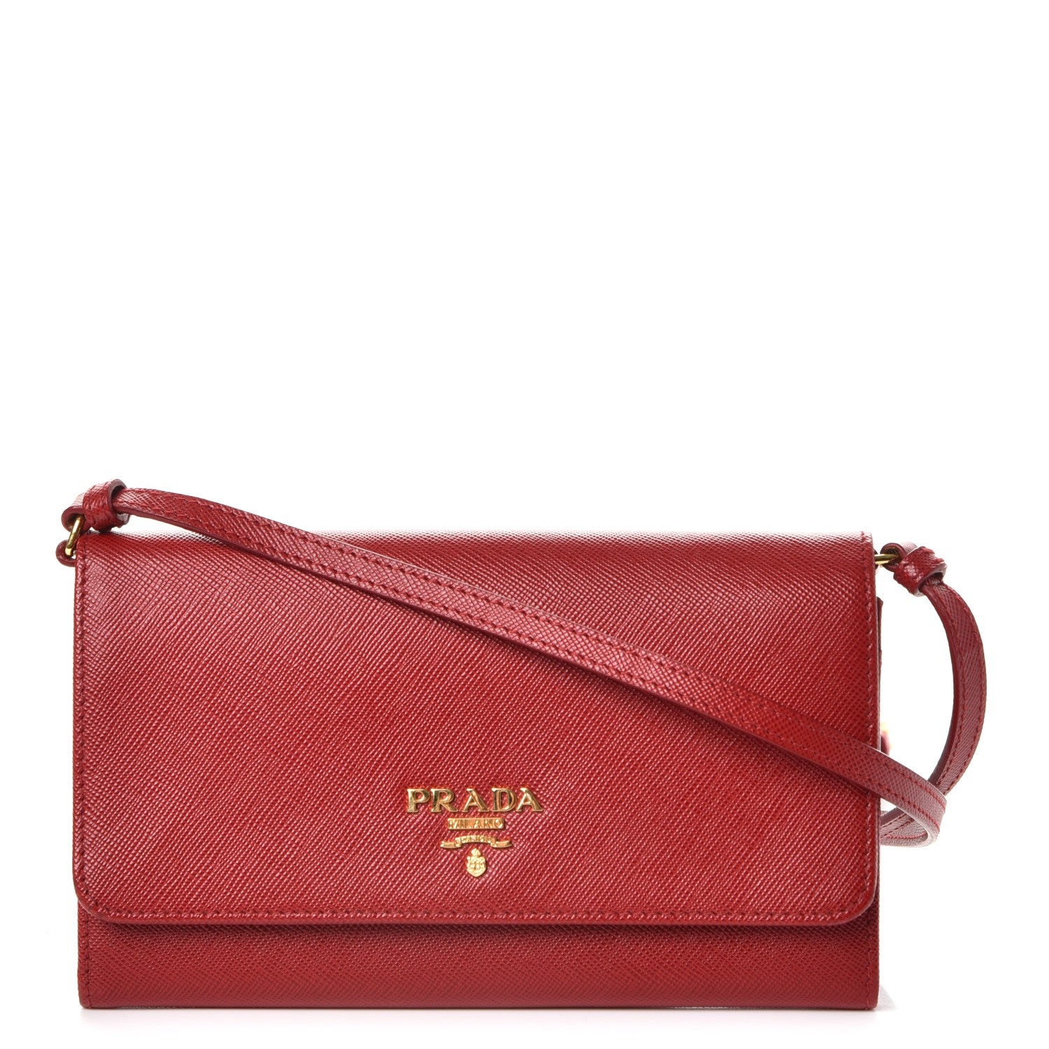 Prada Saffiano Metal Mini Crossbody Wallet Rosso 1 of 9