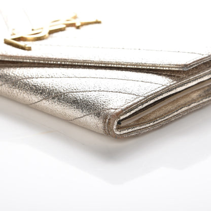 Saint Laurent Metallic Crackled Calfskin Matelasse Chevron Monogram Flap Wallet Gold 6 of 13