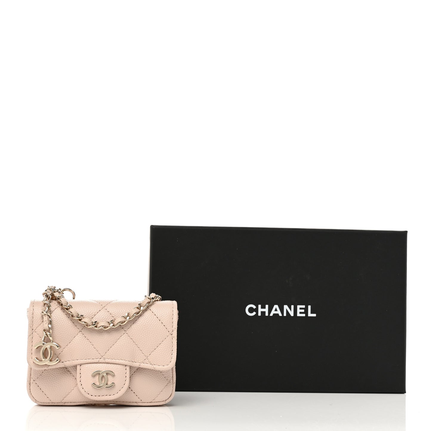 Caviar Quilted Mini Chain Belt Bag Light Beige