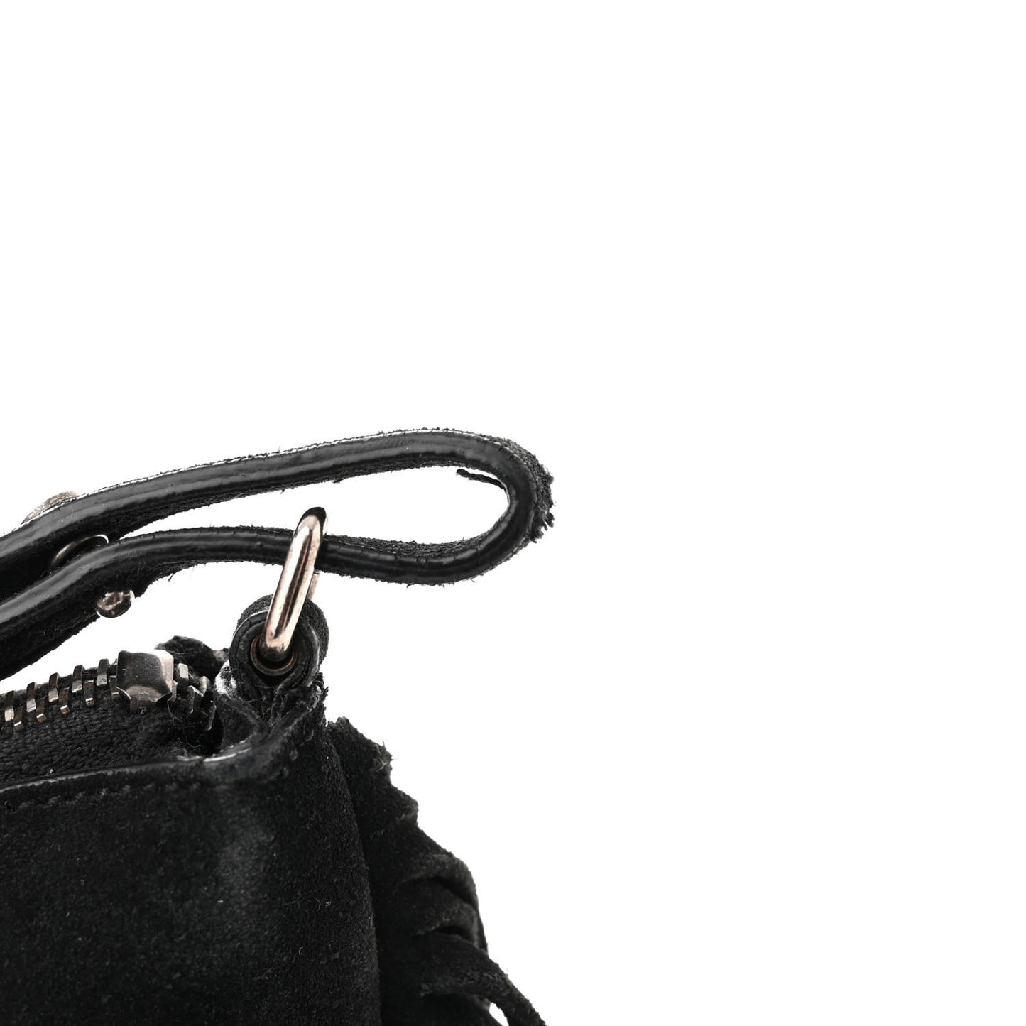 SAINT LAURENT Suede Calfskin Small Fringe Crossbody Bag Black