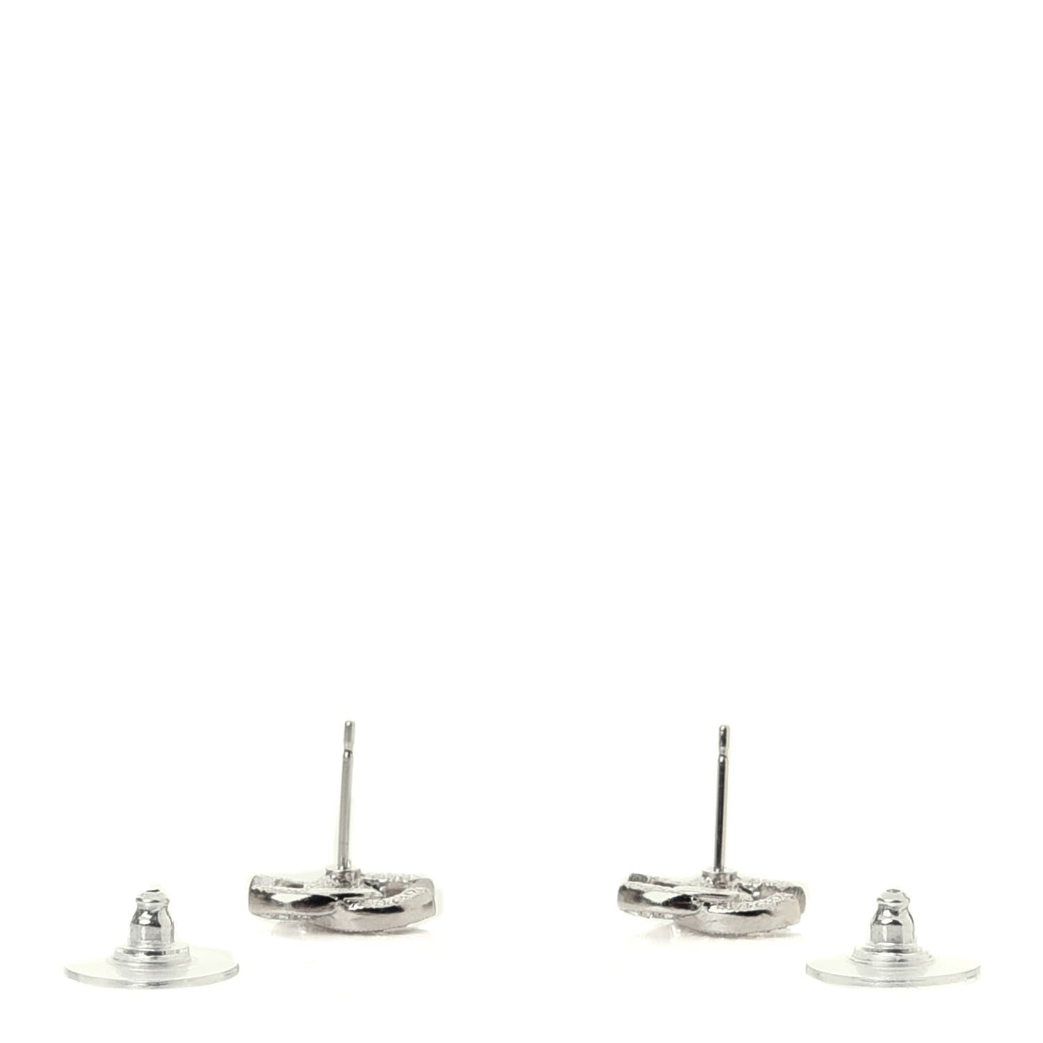 Chanel Crystal Mini Timeless CC Earrings Silver 3 of 3