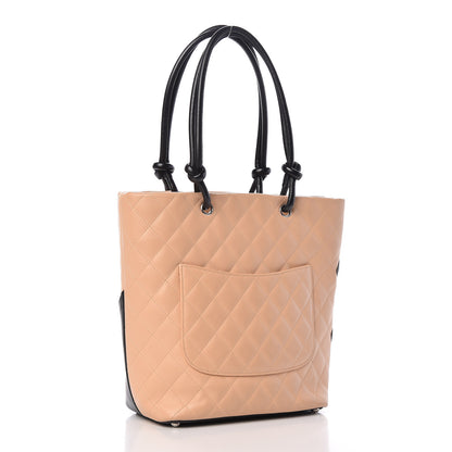 Chanel Calfskin Quilted Medium Cambon Tote Beige Black 3 of 10