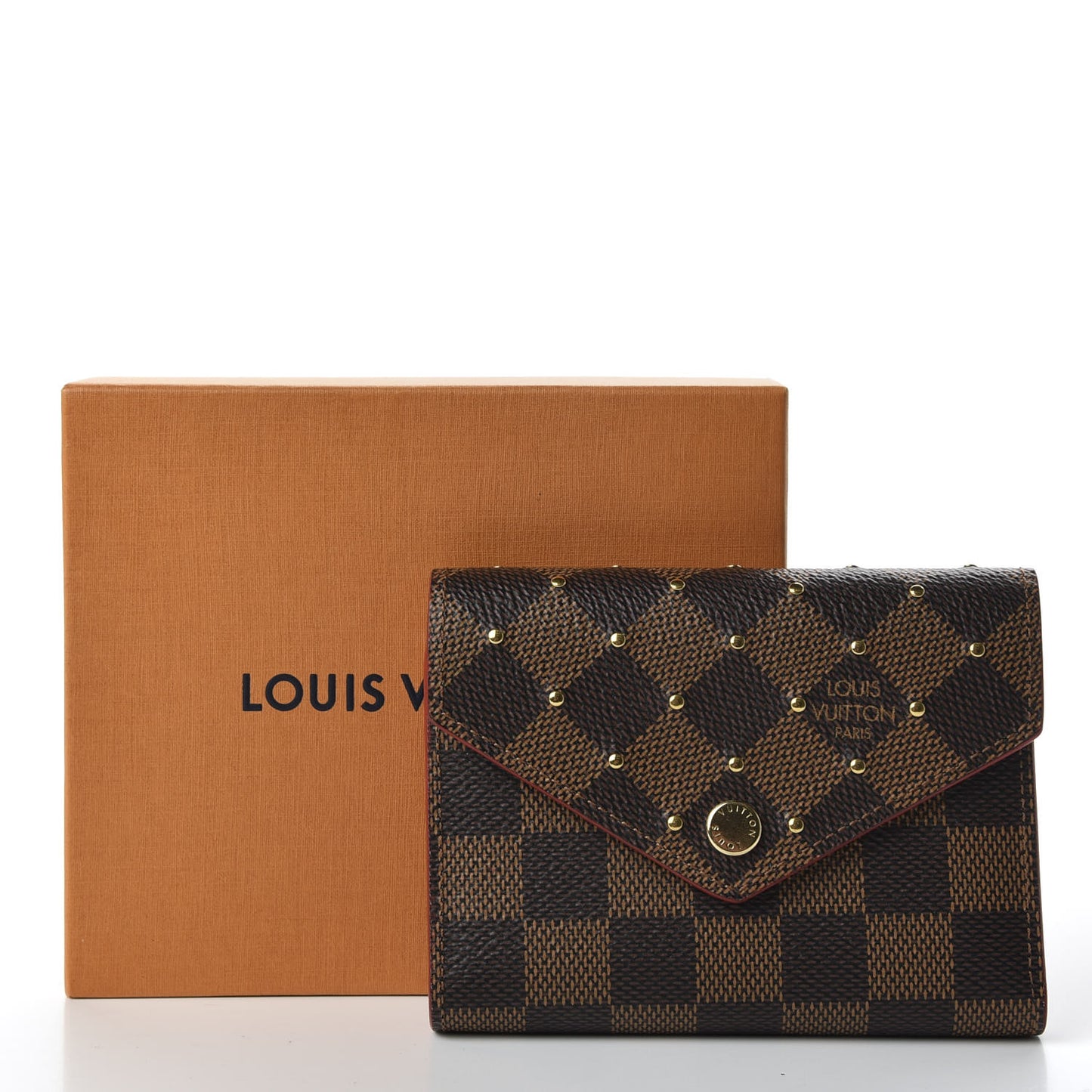 Damier Ebene Studded Victorine Wallet Cherry