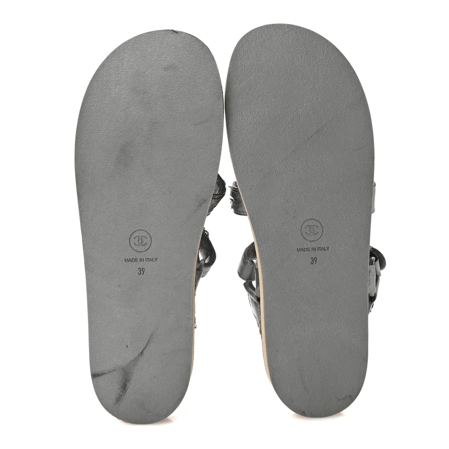 Metallic Laminated Goatskin Chain Flat Sandals 39 Dark Silver