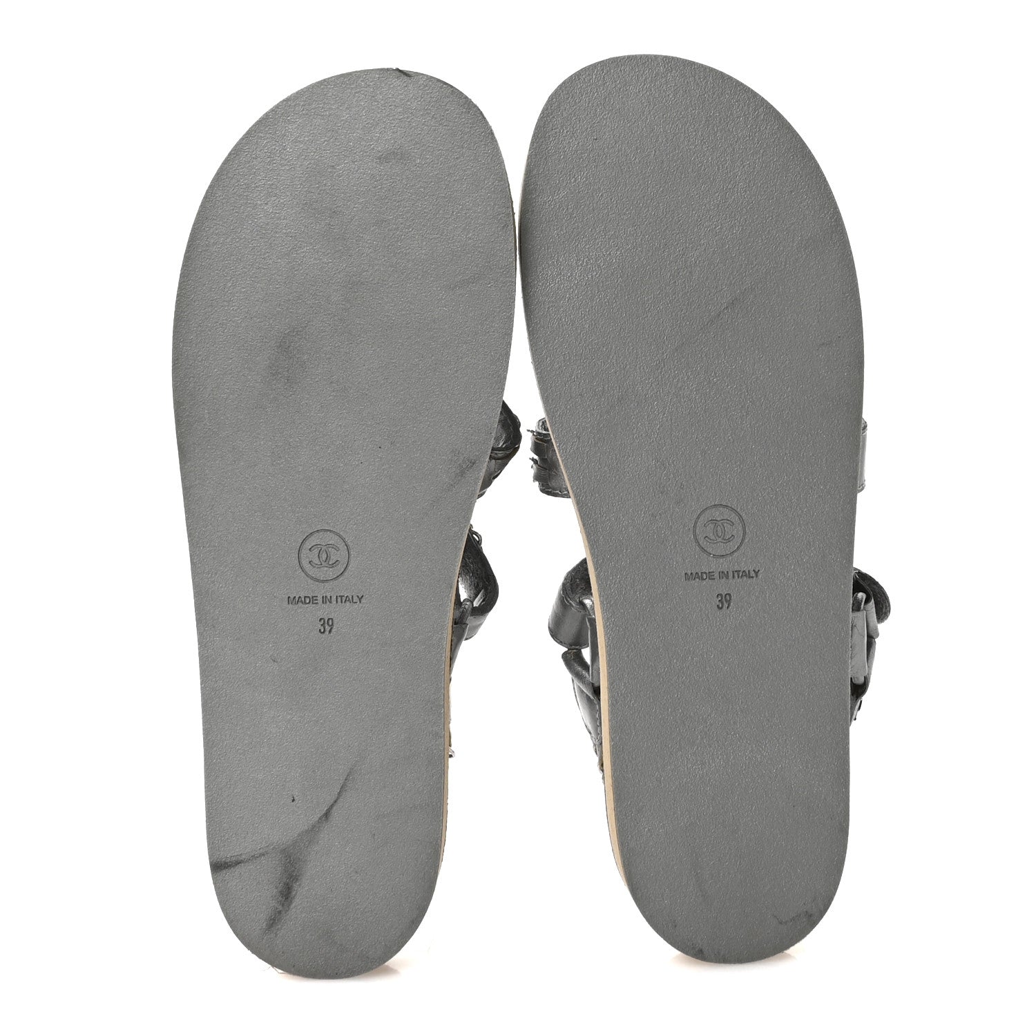 Chanel Metallic Laminated Goatskin Chain Flat Sandals 39 Dark Silver 6 of 8