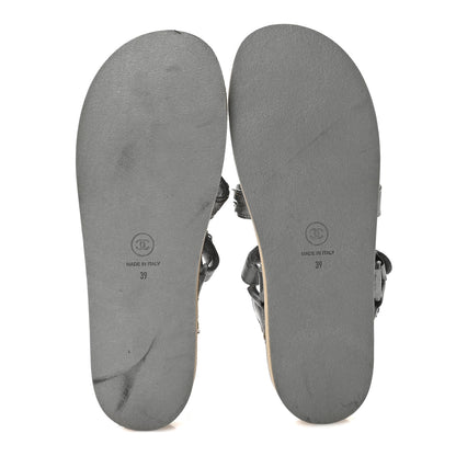 Chanel Metallic Laminated Goatskin Chain Flat Sandals 39 Dark Silver 6 of 8