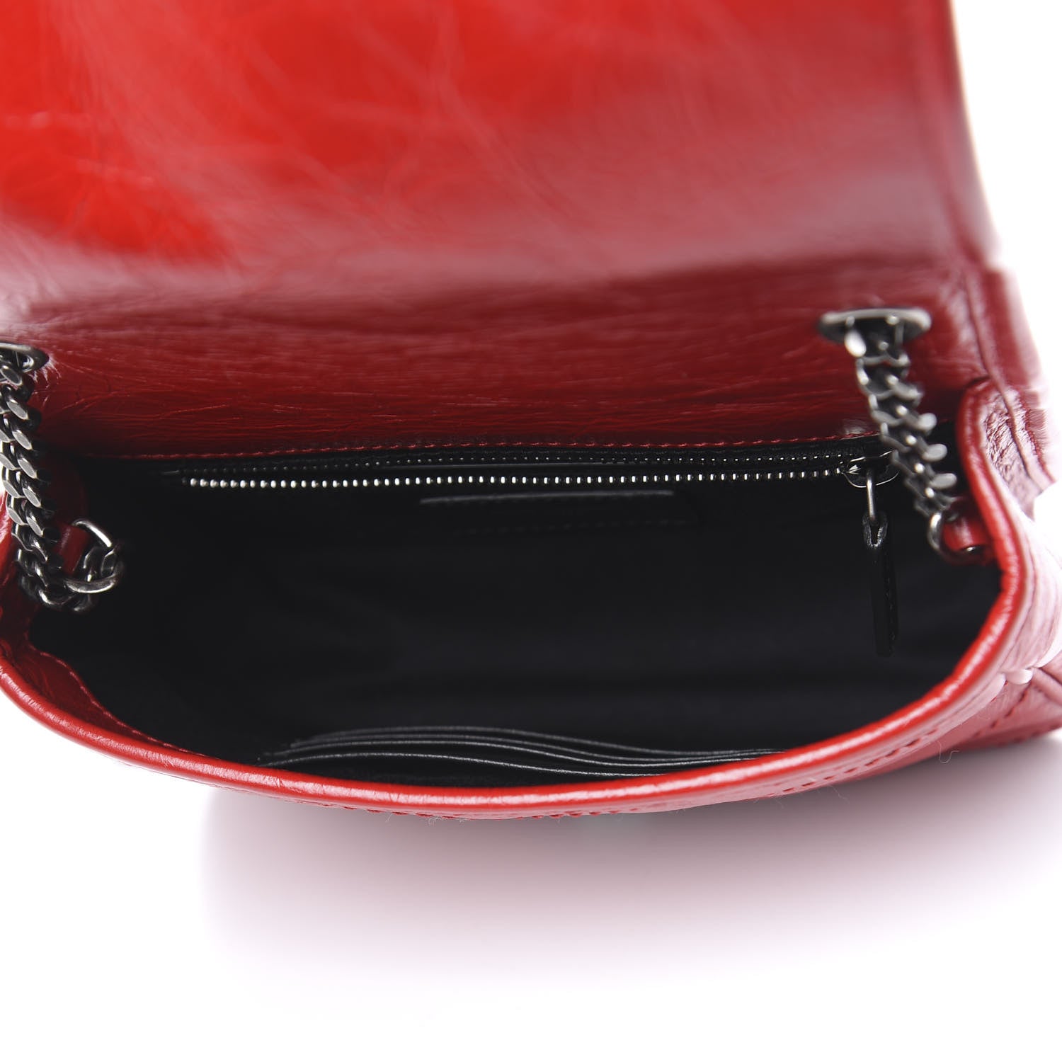 Saint Laurent Crinkled Calfskin Matelasse Monogram Niki Chain Wallet Red 5 of 10