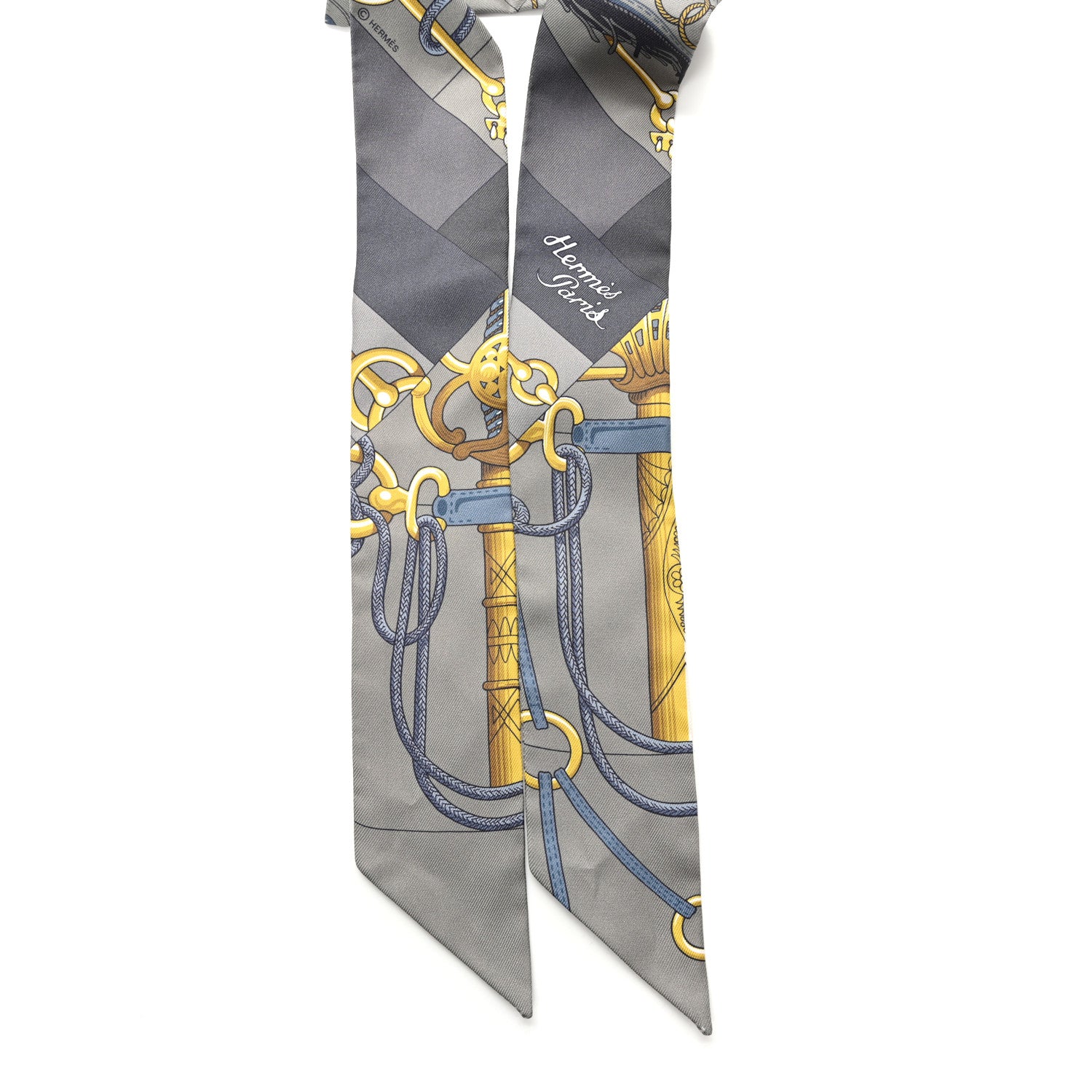Hermes Silk Cliquetis Twilly Vert De Gris Anthracite 5 of 8