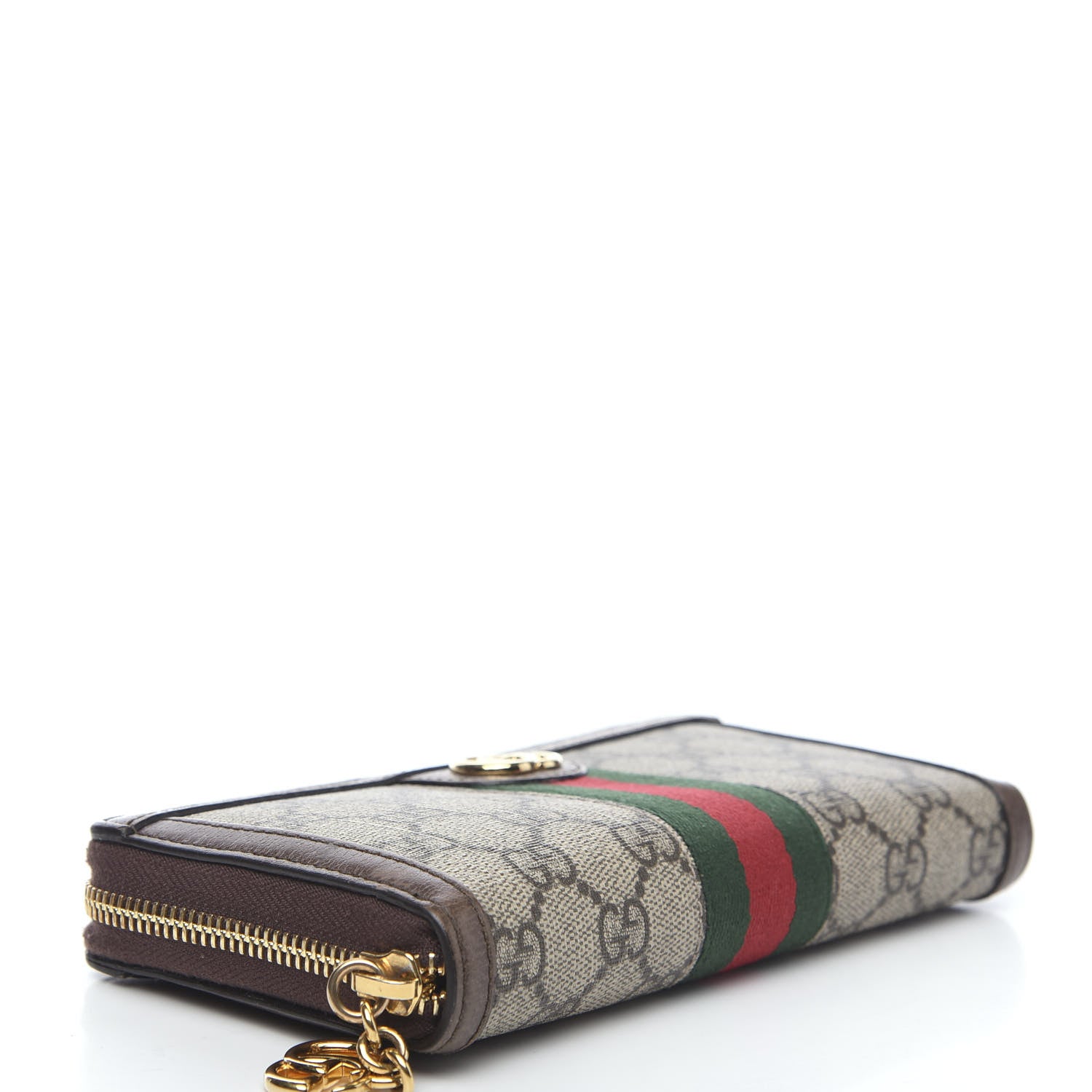 Gucci GG Supreme Monogram Web Ophidia Zip Around Wallet Brown 3 of 9
