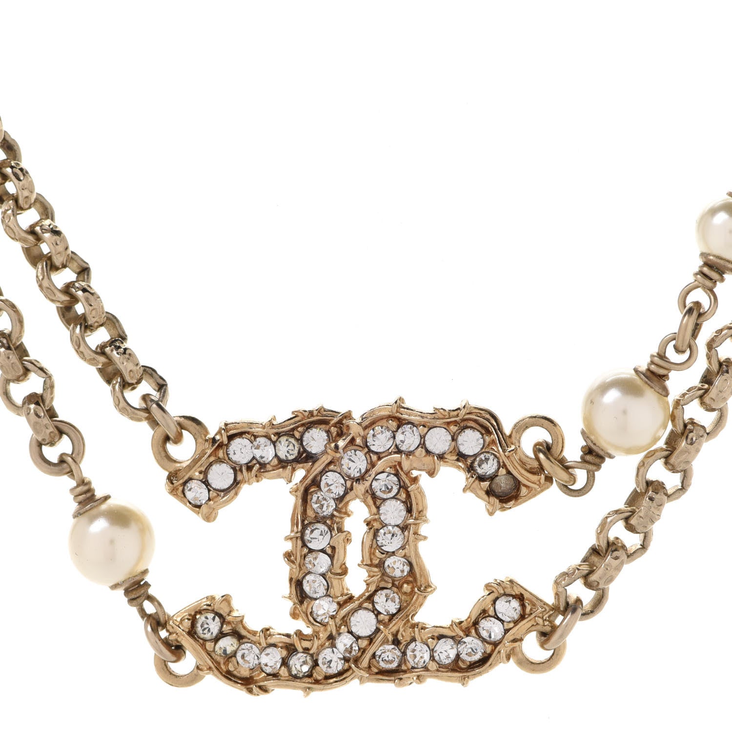 Chanel Crystal Pearl CC Chain Choker Necklace Gold 4 of 6