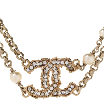 Chanel Crystal Pearl CC Chain Choker Necklace Gold 4 of 6